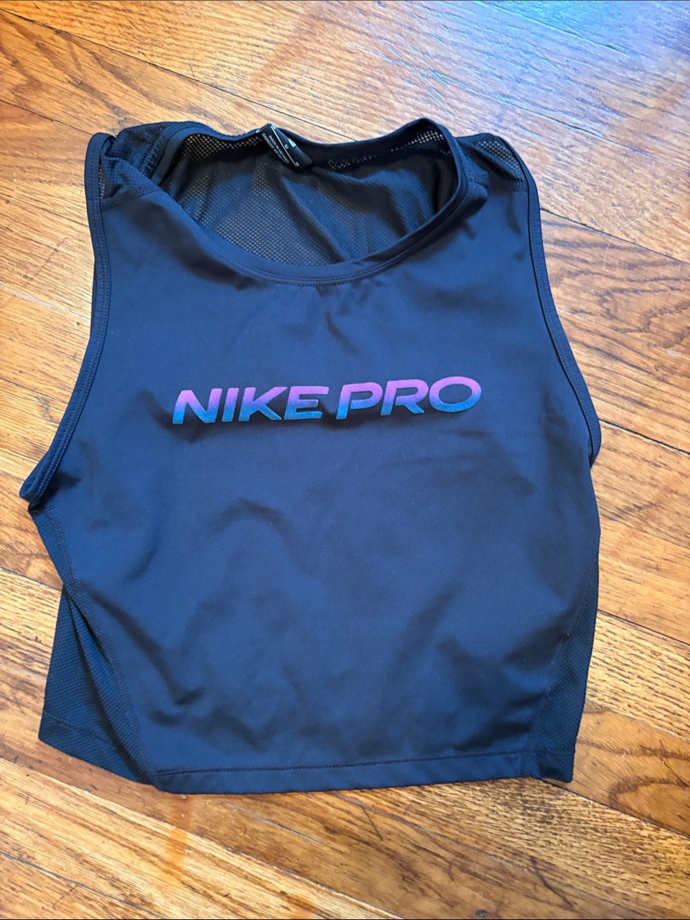 Nike Black Crop Tank with Iridescent Pink-Blue NIKE PRO Logo